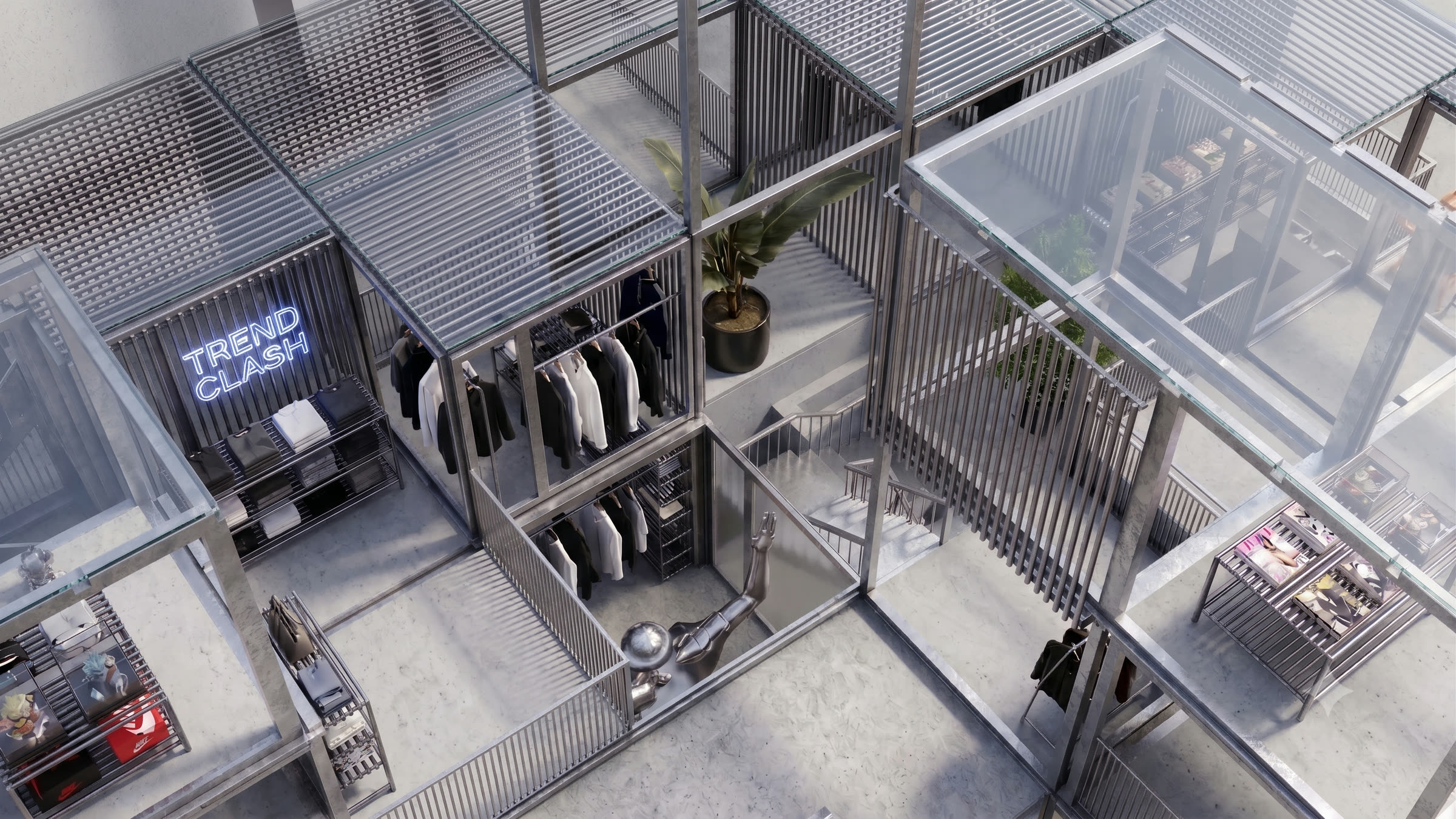 The same frame occupied as retail, units fitted out as shops