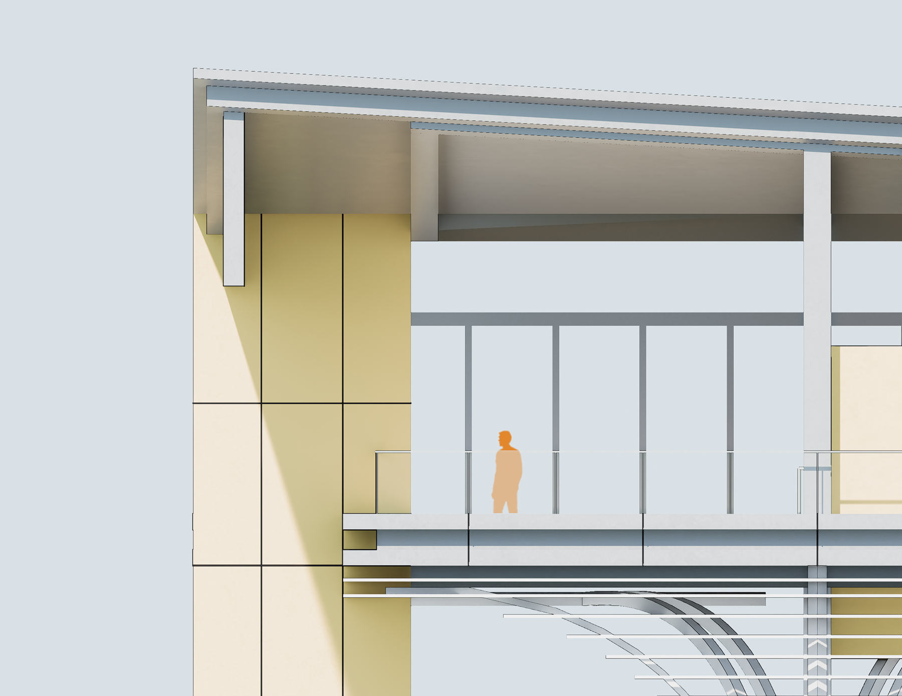 Cantilevered 2 m extension with rain-screen louvers