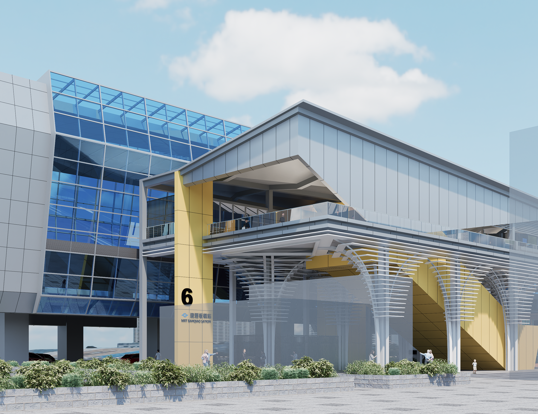 Banqiao Station Entrance — arched canopy and green corridor