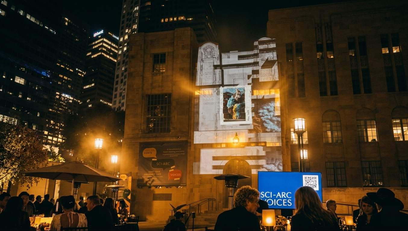 Projected drawings washing over the old stone